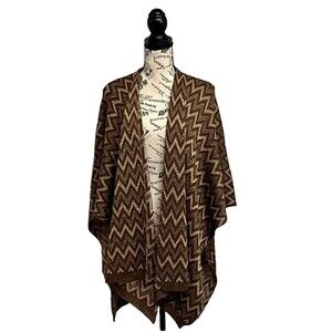 Dress Barn Womens Chevron Metallic Poncho Wrap Tunic Brown Gold O/s